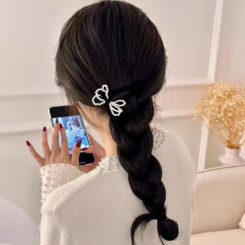 Retro Velvet Hair Clips For Women Vintage Imitation Pearl Bow Hairpins Side Clip Girls Black Barrettes Hair Accessories Headwear