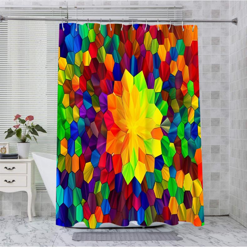Colorful Stripe Bathing Curtain Bathroom Abstract Figure Shower Curtain Waterproof With 12 Hooks Home Deco Free Ship
