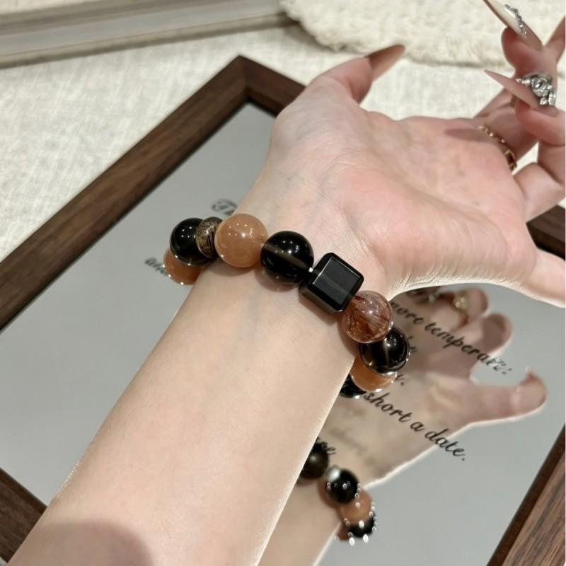 Natural Orange Moonstone Quartz Ghost Crystal Black Gold Super Seven Bracelet Elegant Skin-flattering Unique Birthday Gift