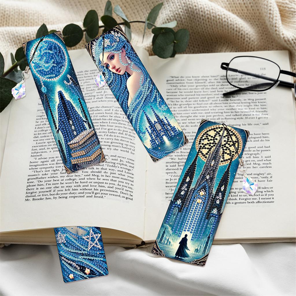 12Pcs DIY Diamond Art Bookmark with Crystal Pendant Diamond Art Painting Bookmarks for Beginners Adult Art Craft Supplies