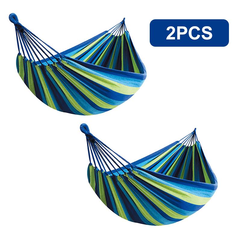 2PCS Portable Colorful Striped Camping Hammock With Storage Bag And Tree Knot Anti Rollover Design, Suitable For Outdoor Camping