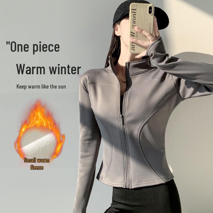 Women's Autumn/Winter Fleece Yoga Jacket - Zipper, Long Sleeve, Slim Fit for Running, Cycling, Fitness