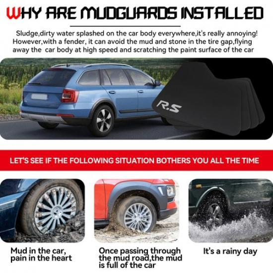 4 Universal Mud Flaps for Car Pickup Van Truck Mudflaps Splash Guards Mudguards