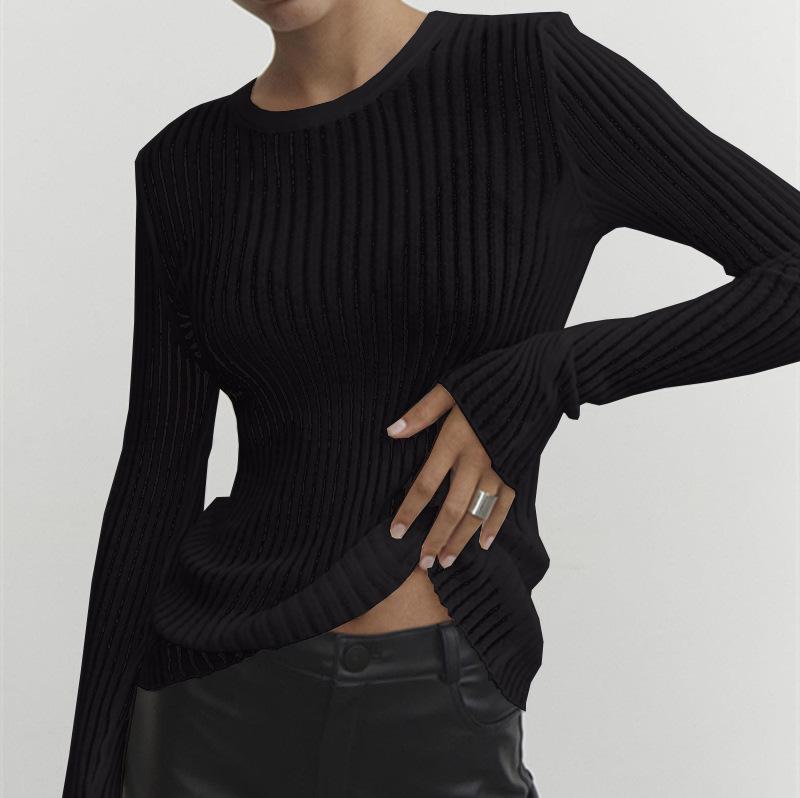 

2025 Europe Spring/Summer Long Sleeve Breathable Knit Top L чёрный