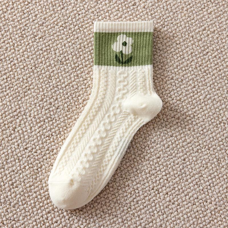 Șosete Dama Mid-Calf - Primăvară/Vară, Florale Japoneze la Modă, Stil Coreean