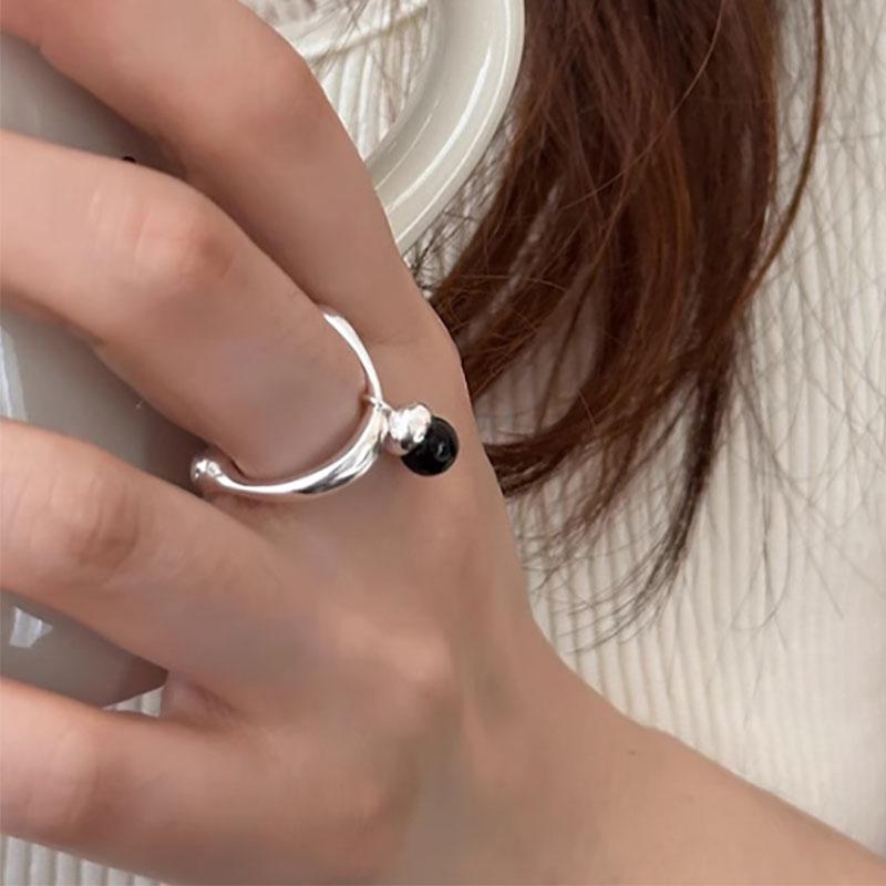 Foxanry Minimalist Copper Color Rings Party Jewelry For Women Korean Cute Creative Design Black Pendant Birthday Accessories