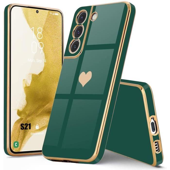 Coque - Samsung - Galaxy S21 - Antichoc - Silicone Hybride - Cœur Doré Plaqué