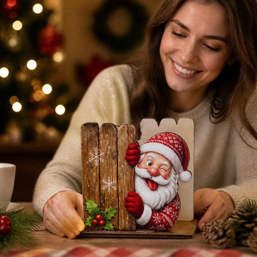 Christmas Shaped Wooden Photo Desktop Ornament for Holiday Home Decor