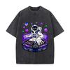Astronaut Psychedelic DJ Space Music Turntable Washed Short Sleeve Loose Streetwear Tee Hip Hop