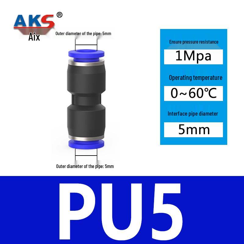 Pneumatic Nylon Air Hose Quick Connect Fittings: PU Straight, PY 5-Way, Cross 4-Way, PZA 3-Way, PE Connector with White/Blue Cap