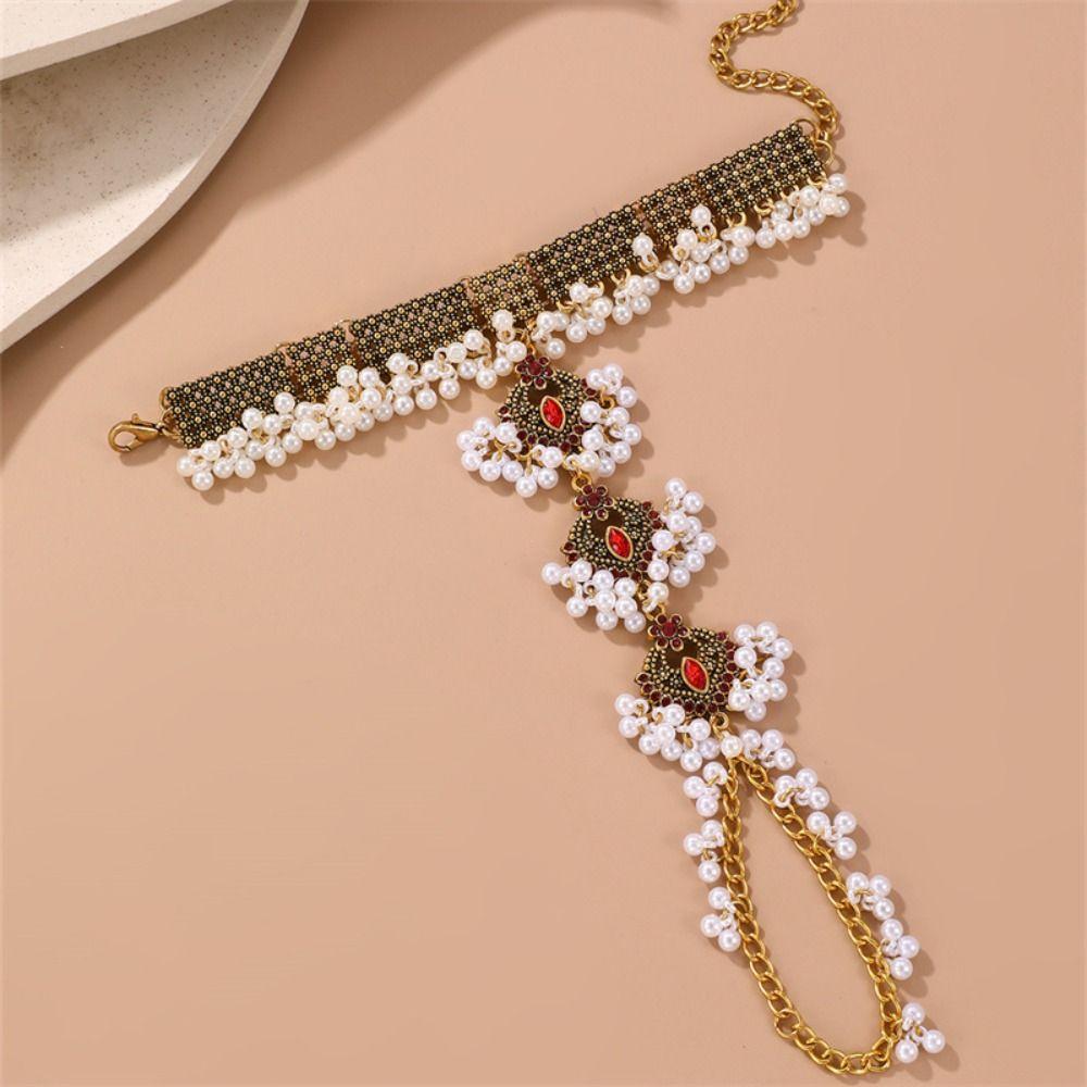 Retro Crystal Hand Chain Ring Irregular Tassels Bangle Exquisite Ethnic Style Bracelet  Couple