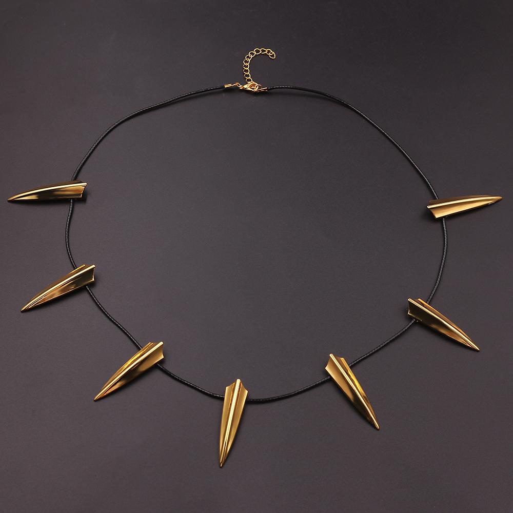European and American Movie Merchandise Superhero Black Panther Alloy Gold-Plated COS Pendant Choker Leather Cord Necklace