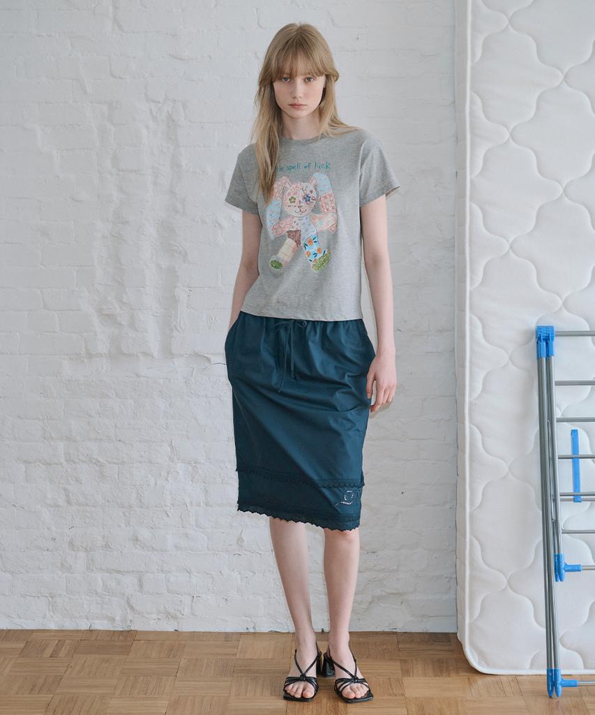 Sinun Eyelet Punching Midi Skirt (Navy)