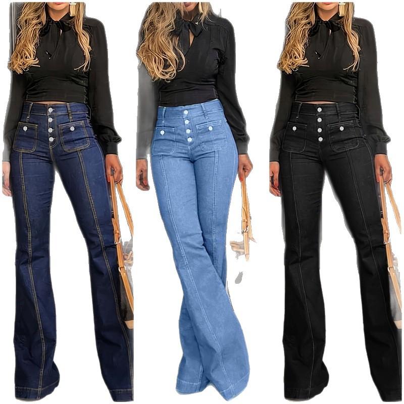 Frühlings-Neuer Stil Knopfleiste Hohe Taille Jeanshose - Schlankmachende und Elegante Schlaghose für Damen