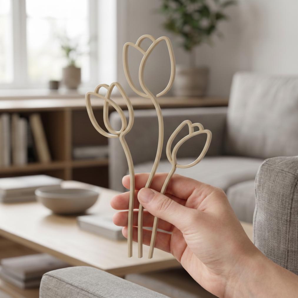 Set of 3 Decorative Beige Tulips for Vases, Modern Design