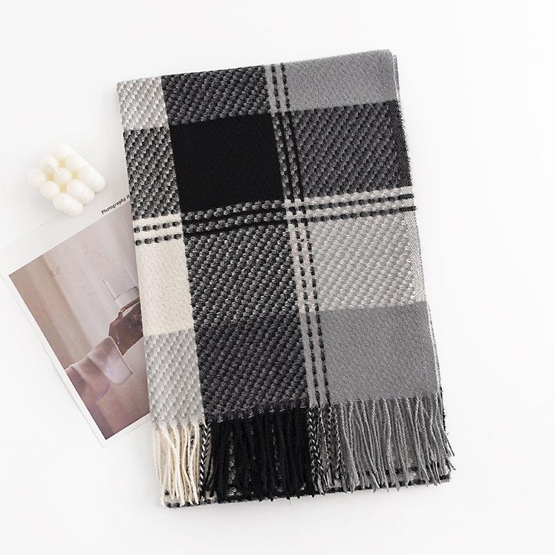 Fashion Versatile Square Plaid Scarf Women's Simple Imitation Cashmere Scarf Warm Shawl Cold Scarf