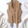 Spring Vintage Sleeveless Blazer Vest Petite Style Elegant Short Waistcoat Women's