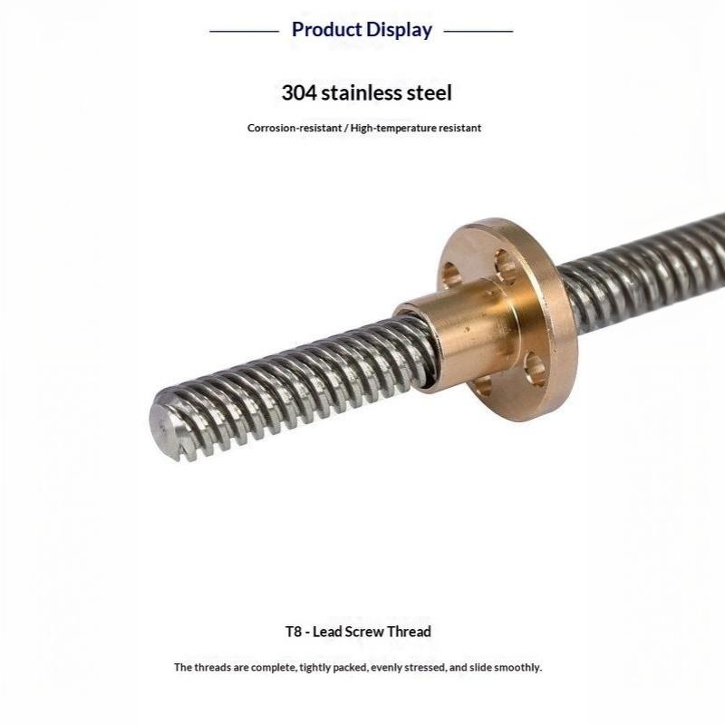T8 Lead Screw with Brass Nut OD 8mm Lead 2mm Long Service Life 3D Printer Component for CNC Router Equipment