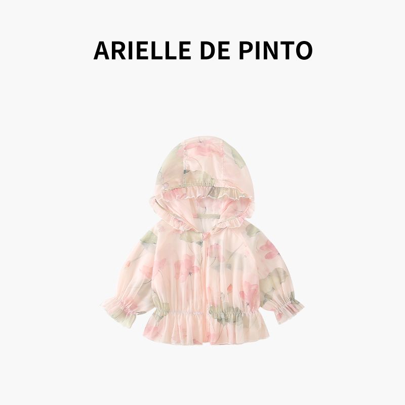 French Arielle De Pinto Girls Lotus Sun Protection Clothing, Summer Fashionable, Sweet, Breathable and Thin Clothing Pink 90