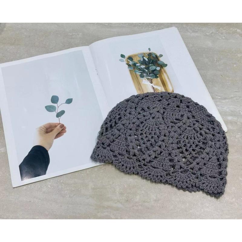 Pure Handmade Crochet Hollow Flower Bag Head Hat Women's Spring and Summer Thin Temperament Crochet Hat Versatile Pullover Hat
