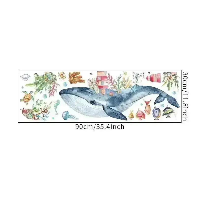 Cartoon Ocean Whale Wall Stickers Underwater Creatures Coral Lighthouse Whale Bathroom Bedroom Home Decoration Wall Stickers