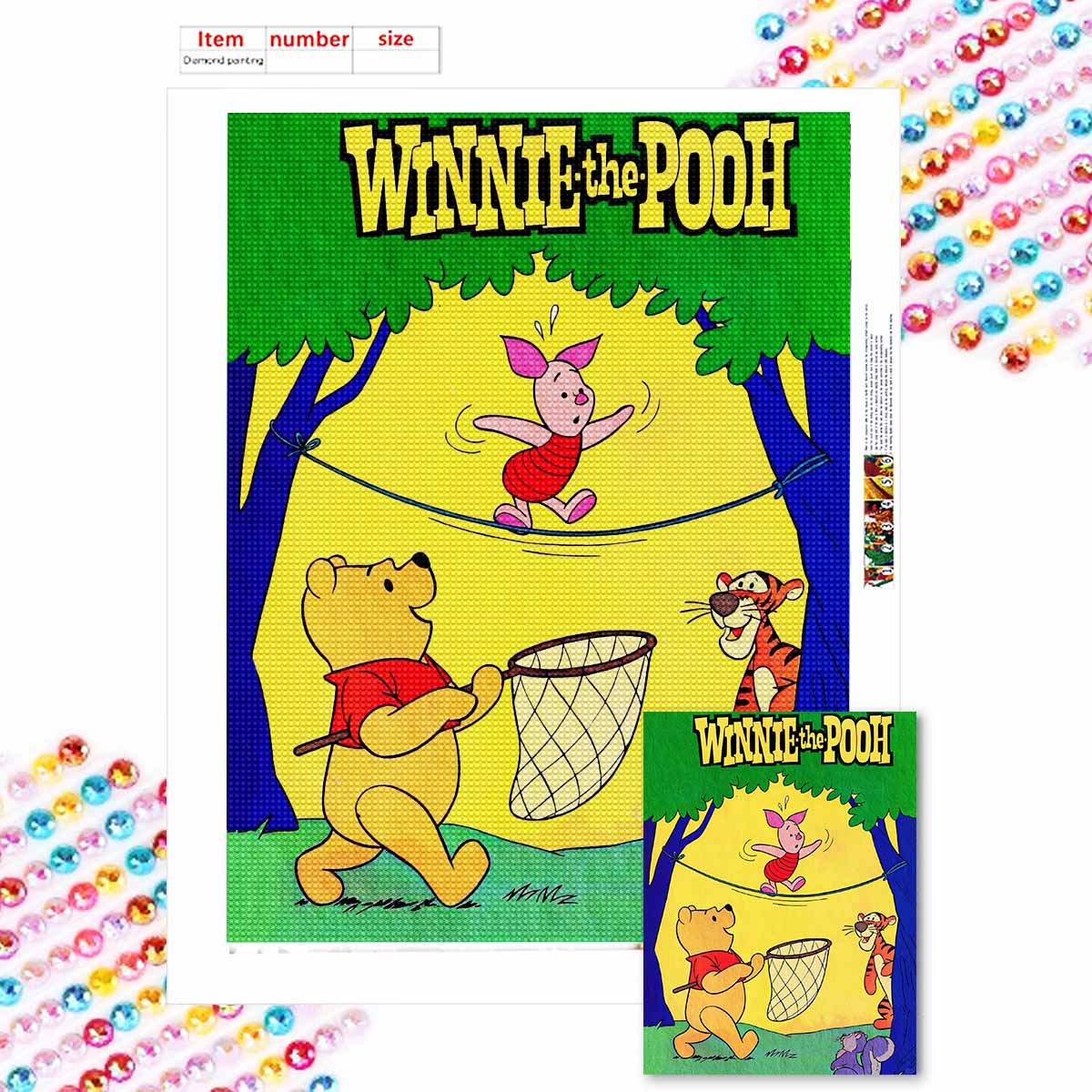 

Full Round Diamond Painting Winnie and His Companions Art Rhinestone Picture Mosaic DIY 5D Cross Stitch Embroidery Home Decoration Round 20x30cm