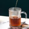 380ml Household Heat Resistant Water Cup with Handle 4pcs Set Classic Modern Vertical Striped Tea Cup Beer Glass Wine Utensils