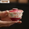 110ml Carmine Red  Chrysanthemum Gaiwan Boutique Tea Tureen Tea Bowl With Lid Kit Tea Making Cover Bowl Chinese Tea Set Ornament