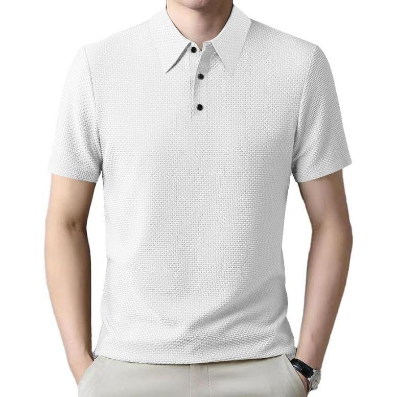 TEMU Popular High-end Mesh Seersucker Ice Silk Short-sleeved Men's Lapel Summer Solid Color Large Size POLO Shirt