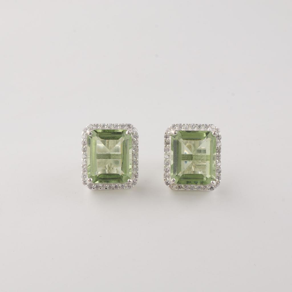 Green Amethyst Gemstone 925 Sterling Silver Jewelry Designer Studs Earring 0.57" For Anniversary Gift CZE-6-14