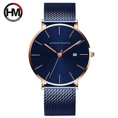 Pánské hodinky klasického designu Bauhaus Tmavě modré Japonské Quartz Vodotěsné Módní Obchodní kalendář Ultra tenké hodinky