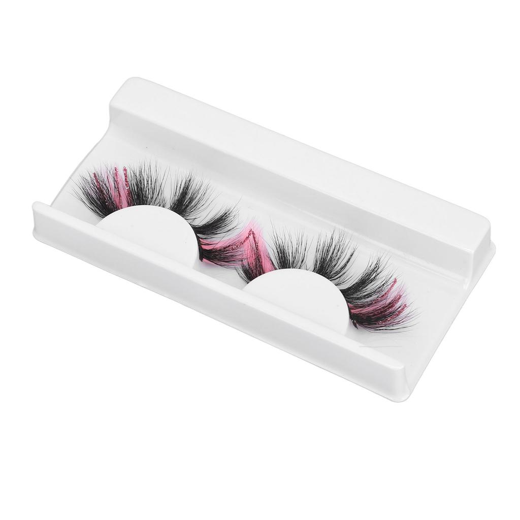 1 Pair 18mm Colored False Eyelashes Cosplay Costume Party Long Curly Pink Glitter Fake Eyelashes for Women G5X01‑2