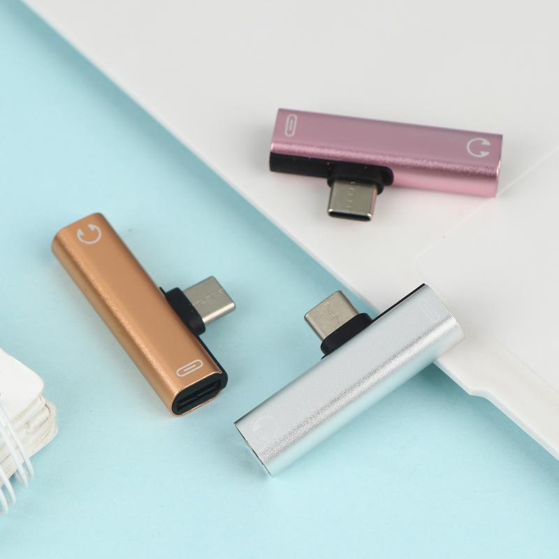 Type-C Dual 2-in-1 Audio Charger Adapter Listen To Songs Charge Simultaneously For Android USB C Phones Office