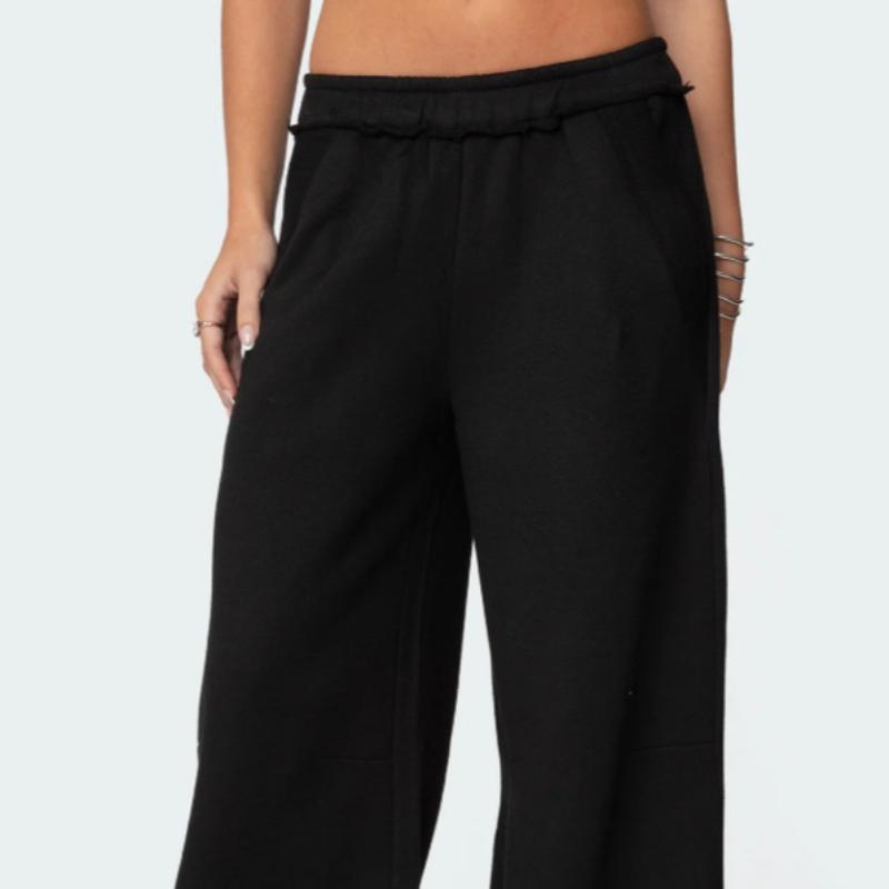 Europäische und amerikanische Retro-Damen-Freizeit-Hose mit hohem Bund, locker, mit Fransen, bodenlang