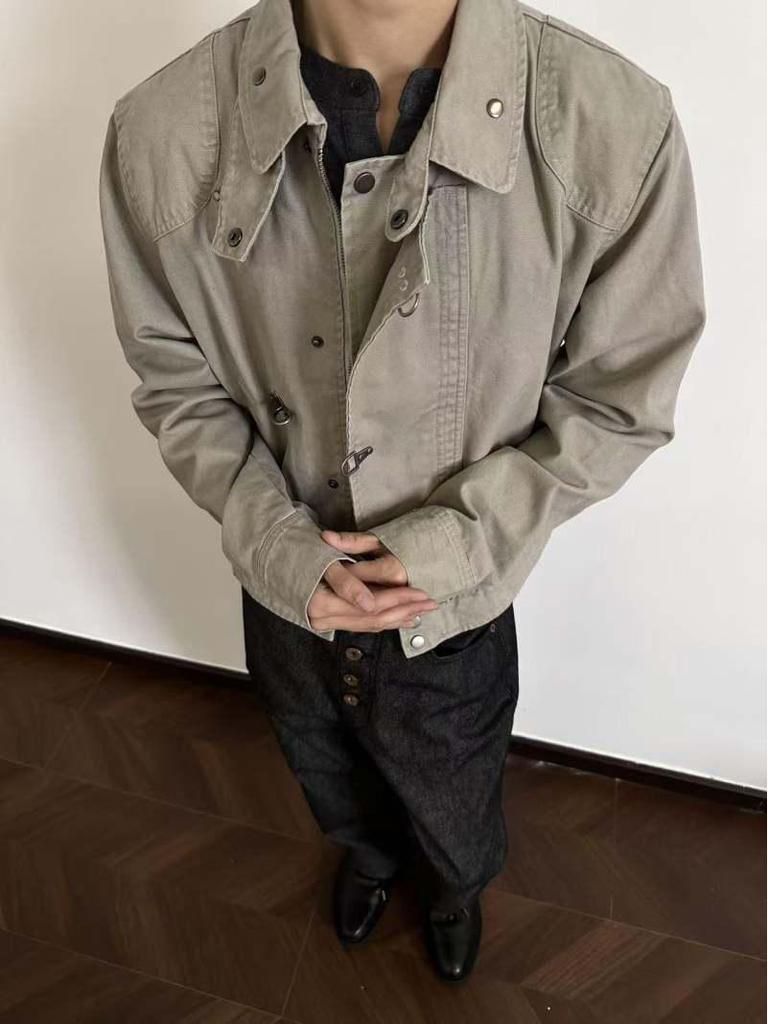 Men's Retro Patchwork Airplane Buckle Jacket