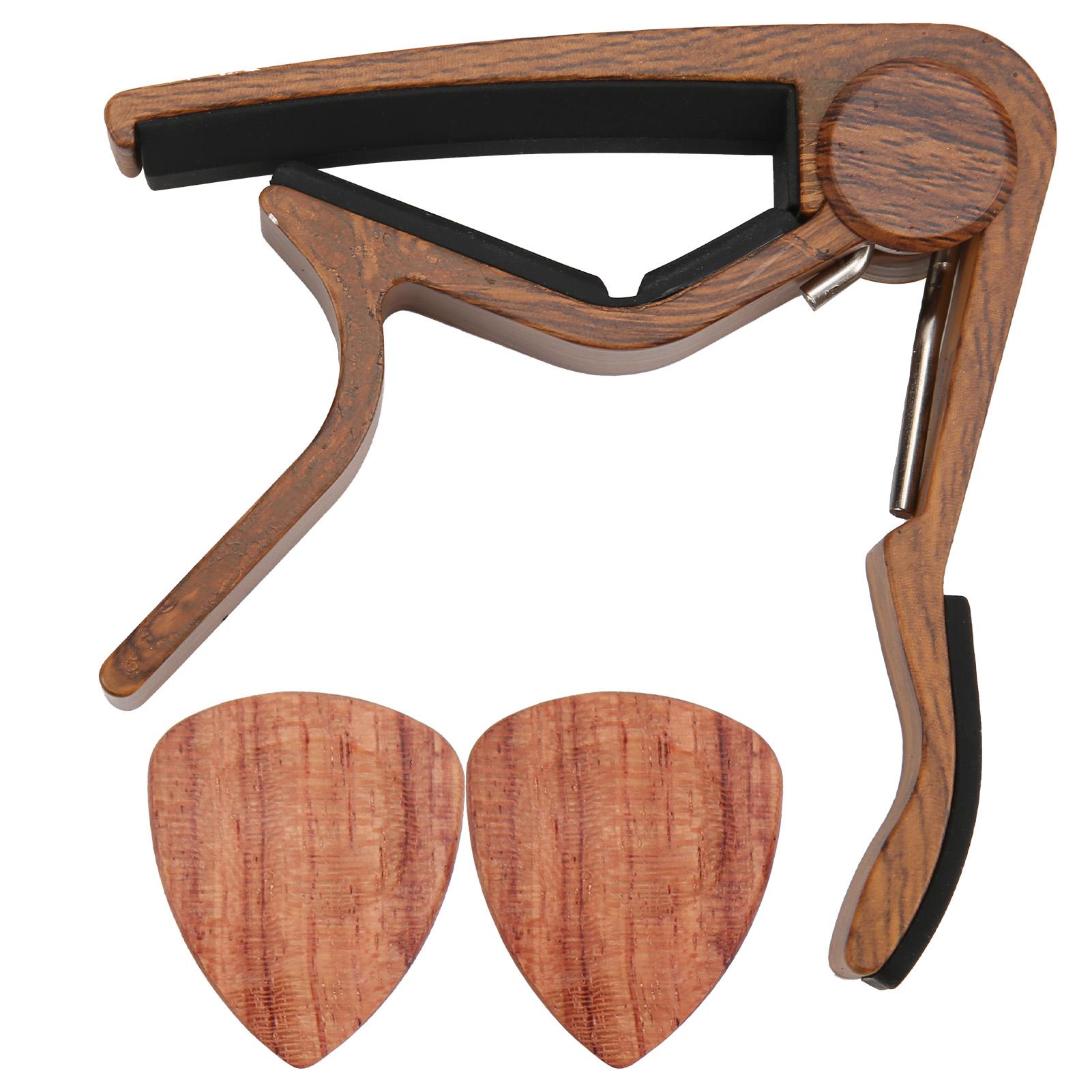 

Каподастр для акустической гитары Зажим из массива дерева и силикона Эргономика с 2 медиаторами для баса укулеле скрипки