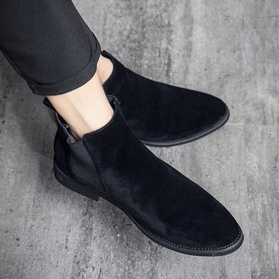 Fashion New Chelsea Boots Flock Black Blue Business Wedding Handmade Men Short Boots  Size 38-48 Botas Cuturno Masculinas