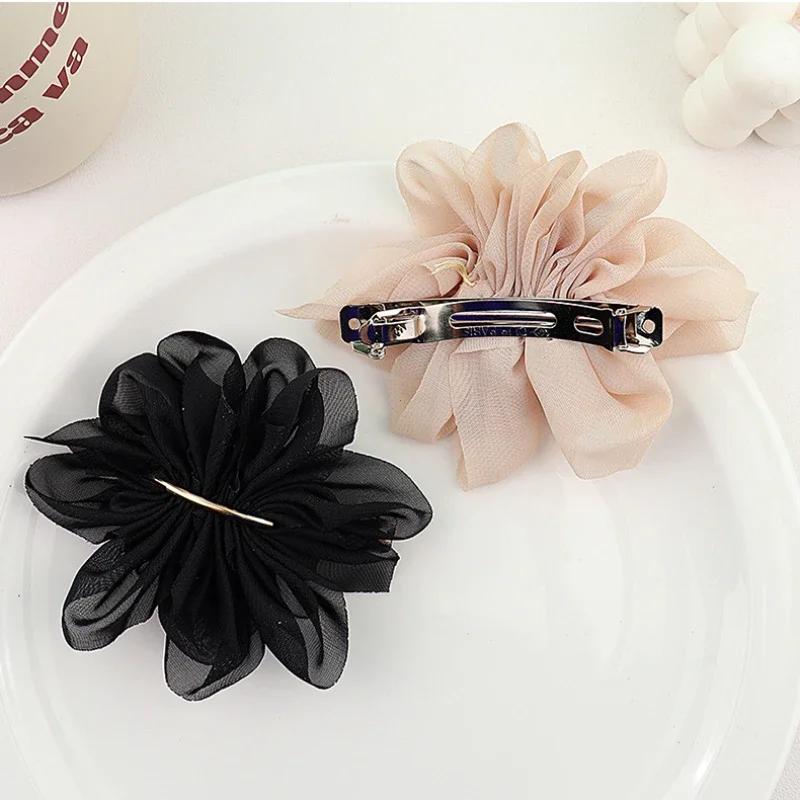 Big Spring Hair Claw Clips Women Metal Chiffon Flowers Ponytail Holder Hairpin Barrettes Girls Hair Accessories Hairgrip