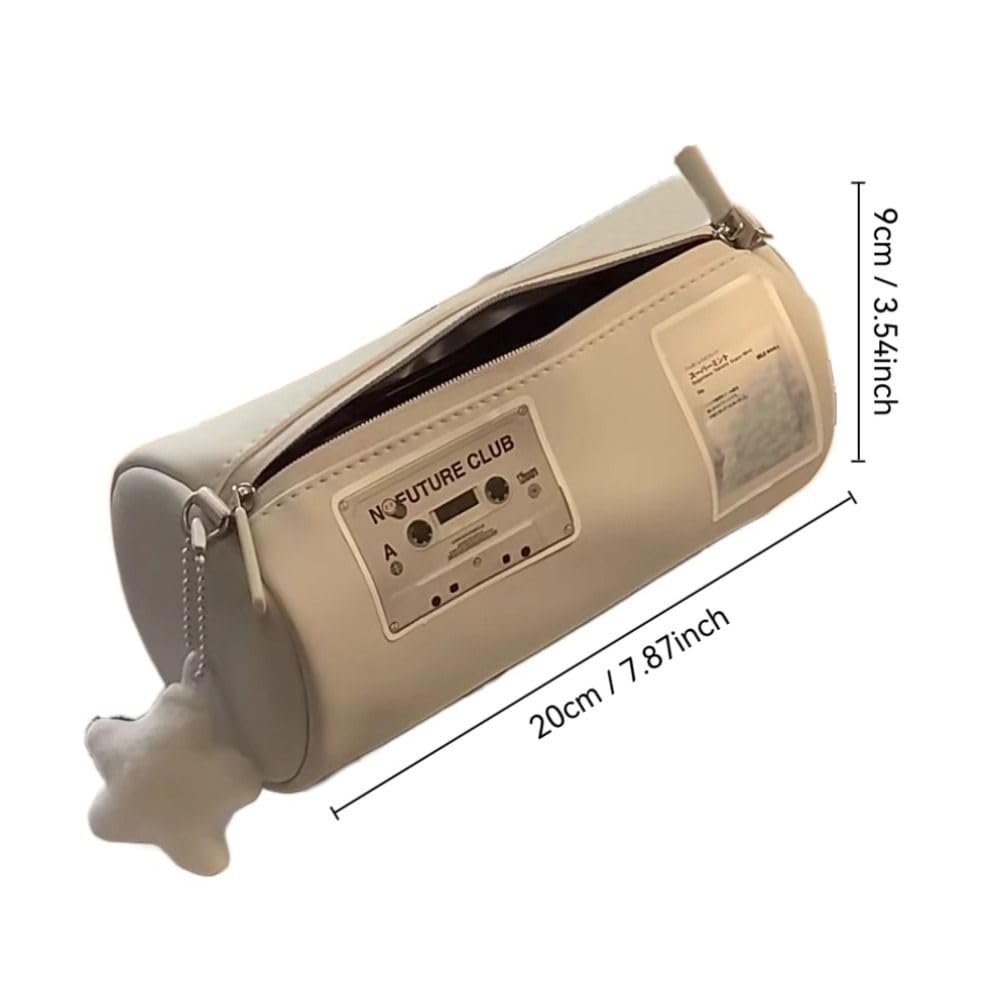 Fashion Cylindrical Pen Bag PU Leather Large Capacity Pencil Case Student Storage Bag Multifunctional Stationery Organizer