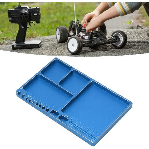 Magnetic Screw Tray Aluminium Alloy Magnetic Adsorption Widely Used Magnetic Parts Tray with Magnetic Pad for RC Repair Magnetic Tray(Blue)