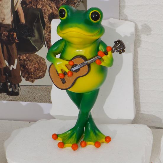 Guitarist Frog Figurine Resin Drummer Frog Sculpture Animal Decoration Frog Statue for Home Office Desktop Decor