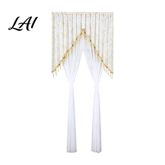 Light Filtering Balcony Partition Sheer Lace Door Curtain Embroidered Floral Doorway Curtain with Beads No Drill Rod Pocket Room Divider for Bedroom