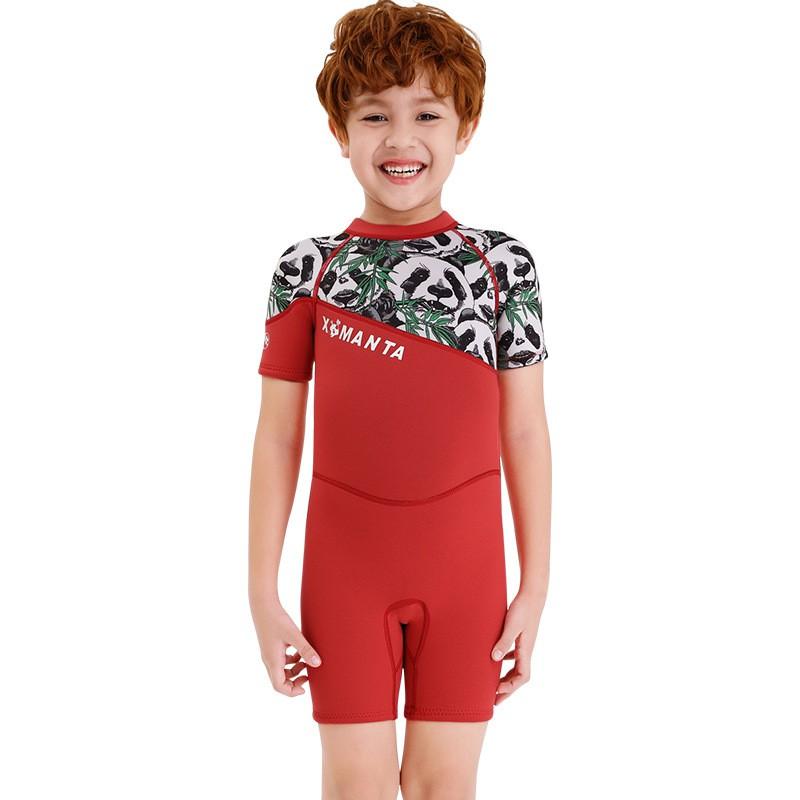 

2.5MM Children s Diving Suit Swimsuit Men s One-piece Short-sleeved Warm Cold-proof Surfing Jellyfish M красный