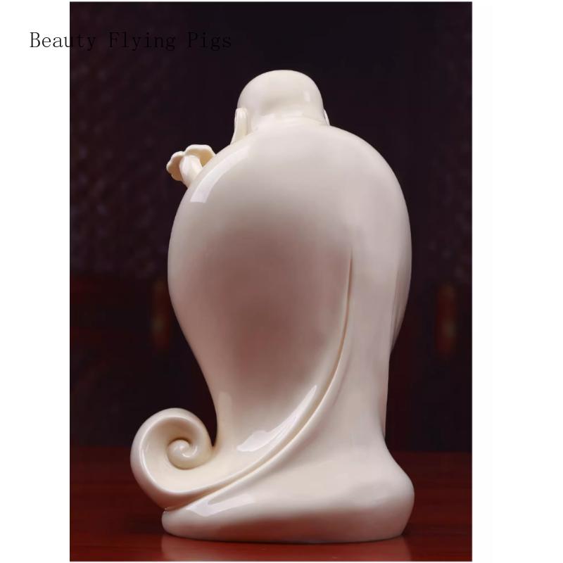 1PCS White Porcelain Maitreya Buddha Statue Home Living Room Big Belly Laughing Buddha Ceramic Decoration Opening Gift