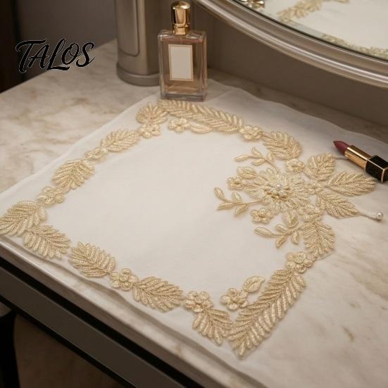 Mesh Table Mat Floral Embroidered Placemat, Heat Insulation with Beads, Decorative Mats for Dessert Shop Display Retro Coaster Wedding Dining