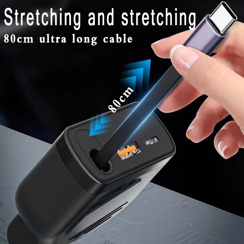 120W Retractable Car Charger 4 in 1 Fast Car Phone Charger with Cord USB C Car Adapter for Phone Tablet Laptop Devices