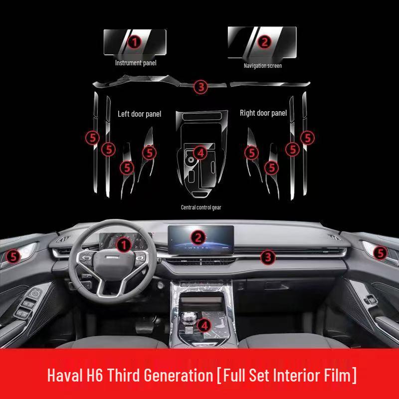 Third Gen Haval H6 Interior Protective Film: Gear Shift, Center Console, Screen, Dashboard.