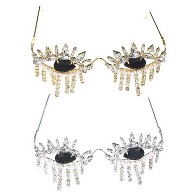 Fashionable Pendant Glasses with Sparkling Diamond Setting Stylish Frameless Fringe Eyewear for Women's Face Accessories