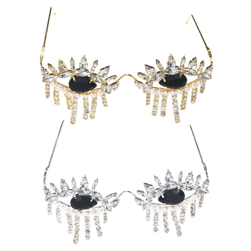 Trendy Eyeglass Frame with Exquisite Diamong Inlay Face Jewelry Accessories Unique Frameless Style Adornment for Women