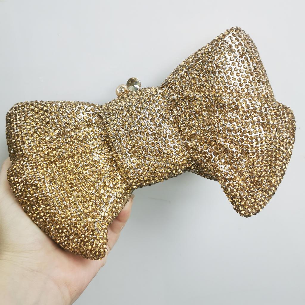 Schleifen-Diamant-Taschen Abend-Clutches Geldbörse Champagner/Silber/Blau Damen-Kristall Braut-Dinner-Handtaschen Hochzeits-Taschen Mini-Minaudière
